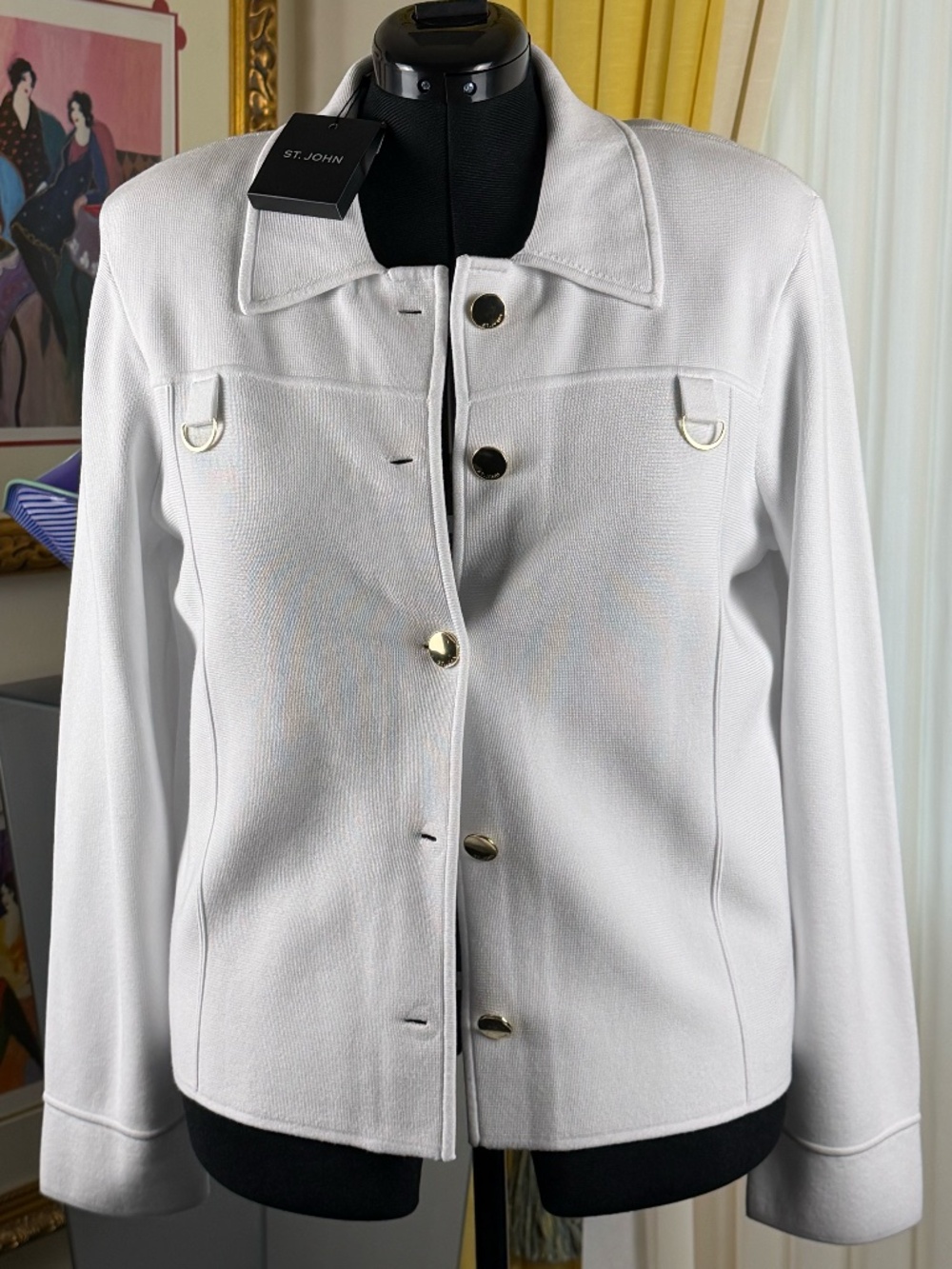 St. John Collection Calista White Knit Jacket Button Blazer XL NWT